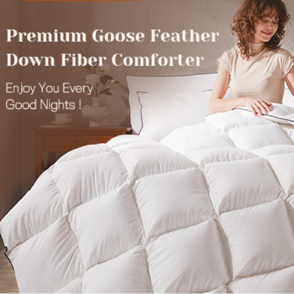 All Season Goose Feather Down Comforter Twin, Fluffy Breathable Cotton